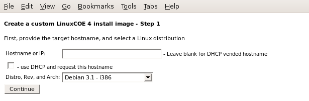 LinuxCOE SystemDesigner - Boot Image, Step 1