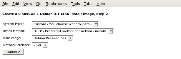 LinuxCOE SystemDesigner - Boot Image, Step 2