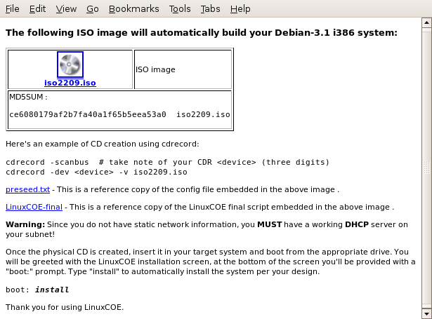 LinuxCOE SystemDesigner - Boot Image, Download