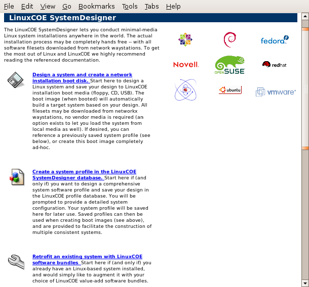 LinuxCOE SystemDesigner Web Interface